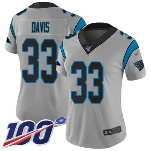 wholesale Panthers #33 Tae Davis Silver Women's Stitched NFL Limited Inverted Legend 100th Season Jersey