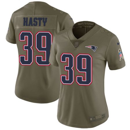 Patriots #39 JaMycal Hasty Olive Women's Stitched NFL Limited 2017 Salute To Service Jersey