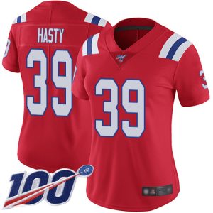 Patriots #39 JaMycal Hasty Red Alternate Women's Stitched NFL 100th Season Vapor Untouchable Limited Jersey