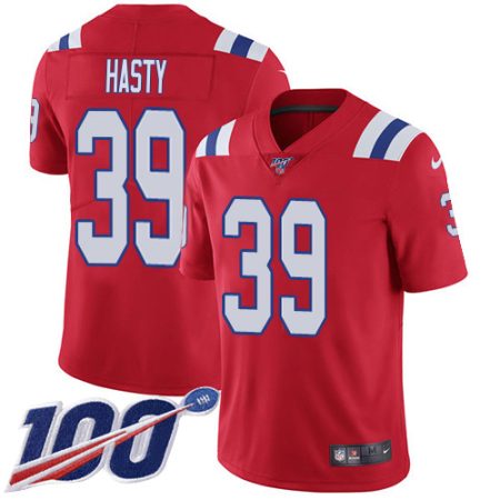 Patriots #39 JaMycal Hasty Red Alternate Youth Stitched NFL 100th Season Vapor Limited Jersey