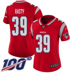 Patriots #39 JaMycal Hasty Red Women's Stitched NFL Limited Inverted Legend 100th Season Jersey