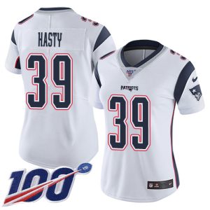 Patriots #39 JaMycal Hasty White Women's Stitched NFL 100th Season Vapor Untouchable Limited Jersey