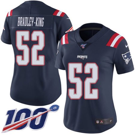 Patriots #52 Will Bradley-King Navy Blue Women's Stitched NFL Limited Rush 100th Season Jersey