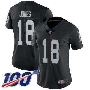 Raiders #18 Jack Jones Black Team Color Women's Stitched NFL 100th Season Vapor Untouchable Limited Jersey