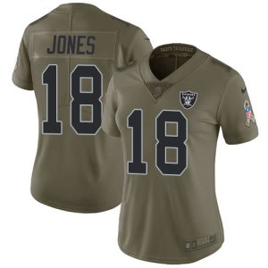 Raiders #18 Jack Jones Olive Women's Stitched NFL Limited 2017 Salute To Service Jersey