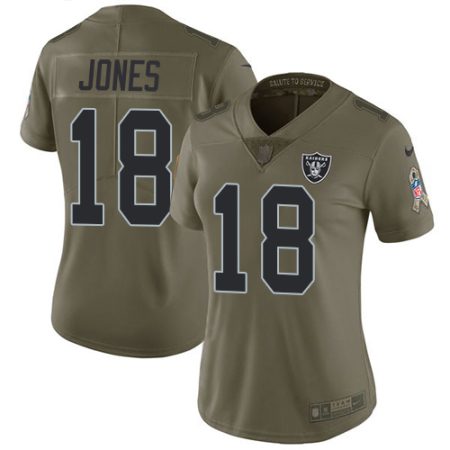 Raiders #18 Jack Jones Olive Women's Stitched NFL Limited 2017 Salute To Service Jersey