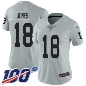 raiders #18 jack jones silver women's stitched nfl limited inverted legend 100th season wholesale jersey