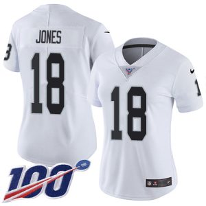 Raiders #18 Jack Jones White Women's Stitched NFL 100th Season Vapor Untouchable Limited Jersey