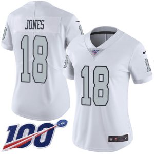 Raiders #18 Jack Jones White Women's Stitched NFL Limited Rush 100th Season Jersey