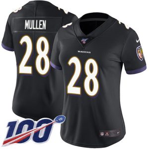 Ravens #28 Trayvon Mullen Black Alternate Women's Stitched NFL 100th Season Vapor Untouchable Limited Jersey