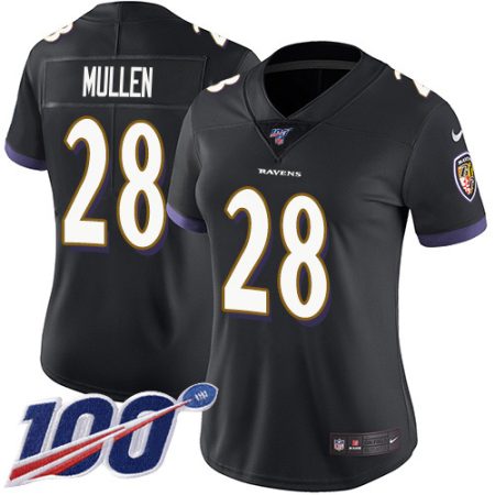 Ravens #28 Trayvon Mullen Black Alternate Women's Stitched NFL 100th Season Vapor Untouchable Limited Jersey