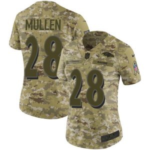 Ravens #28 Trayvon Mullen Camo Women's Stitched NFL Limited 2018 Salute To Service Jersey