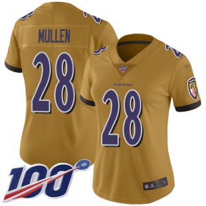 Ravens #28 Trayvon Mullen Gold Women's Stitched NFL Limited Inverted Legend 100th Season Jersey