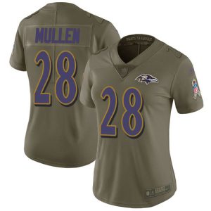 ravens #28 trayvon mullen olive women's stitched nfl limited 2017 salute to service wholesale jersey