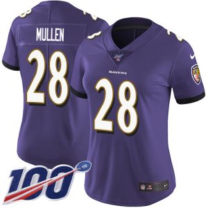 wholesale Ravens #28 Trayvon Mullen Purple Team Color Women's Stitched NFL 100th Season Vapor Untouchable Limited Jersey