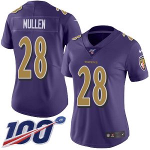Ravens #28 Trayvon Mullen Purple Women's Stitched NFL Limited Rush 100th Season Jersey