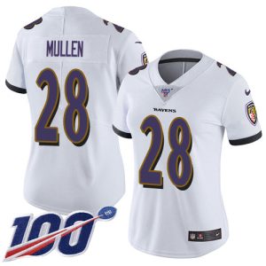 Ravens #28 Trayvon Mullen White Women's Stitched NFL 100th Season Vapor Untouchable Limited Jersey