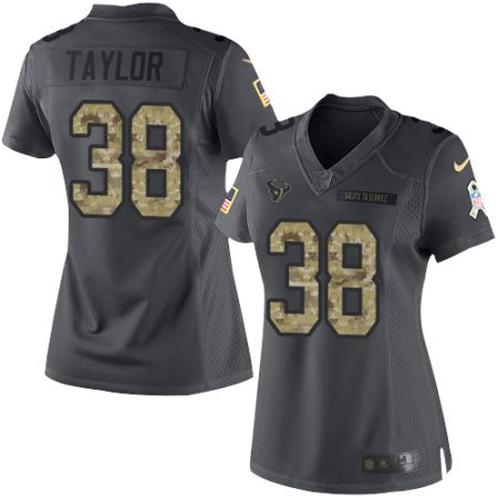 Texans #38 J.J. Taylor Black Women's Stitched NFL Limited 2016 Salute to Service Jersey