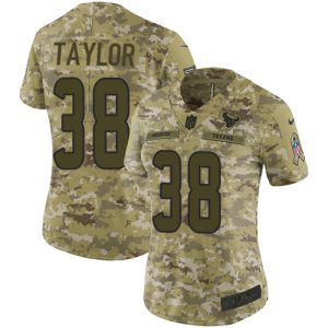 Texans #38 J.J. Taylor Camo Women's Stitched NFL Limited 2018 Salute To Service Jersey