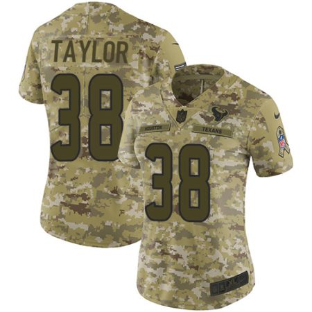 Texans #38 J.J. Taylor Camo Women's Stitched NFL Limited 2018 Salute To Service Jersey