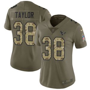 Texans #38 J.J. Taylor Olive/Camo Women's Stitched NFL Limited 2017 Salute To Service Jersey